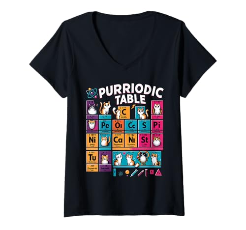 Damen Purriodic Table Süße Wissenschaftskatze Chemie - T-Shirt mit V-Ausschnitt Damen Purriodic Table Süße Wissenschaftskatze Chemie - T-Shirt mit V-Ausschnitt von Katzenchemie -Geek Humor