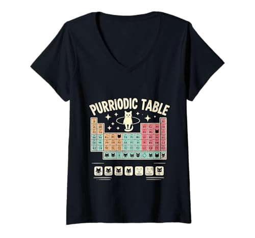 Damen Purriodic Table Süße Wissenschaftskatze Chemie - T-Shirt mit V-Ausschnitt Damen Purriodic Table Süße Wissenschaftskatze Chemie - T-Shirt mit V-Ausschnitt von Katzenchemie -Geek Humor