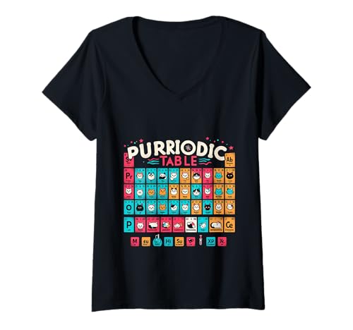 Damen Purriodic Table Süße Wissenschaftskatze Chemie T-Shirt mit V-Ausschnitt Damen Purriodic Table Süße Wissenschaftskatze Chemie T-Shirt mit V-Ausschnitt von Katzenchemie -Geek Humor