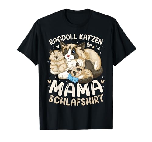 Ragdoll Katzen Mama Schlafshirt, Mutter Katze mit 2 Kätzchen T-Shirt von Katzeneltern Geschenk Ideen by Conreo