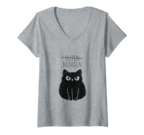 Damen Sarkastisch Schwarze Katze Guten Morgen Morgenmuffel T-Shirt mit V-Ausschnitt Damen Sarkastisch Schwarze Katze Guten Morgen Morgenmuffel T-Shirt mit V-Ausschnitt von Katzenfreunde