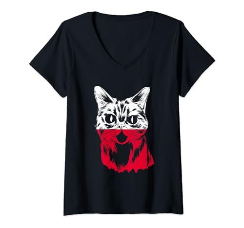 Damen Katze Mit Polen-flagge Farbstreifen Fußball Fußball T-Shirt mit V-Ausschnitt Damen Katze Mit Polen-flagge Farbstreifen Fußball Fußball T-Shirt mit V-Ausschnitt von Katzenliebhaber Feline Polen Polnische Flagge