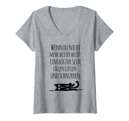 Damen Wenn du Nicht mehr weiter weißt - Katze schnurren T-Shirt mit V-Ausschnitt Damen Wenn du Nicht mehr weiter weißt - Katze schnurren T-Shirt mit V-Ausschnitt von Katzenliebhaber Katzen