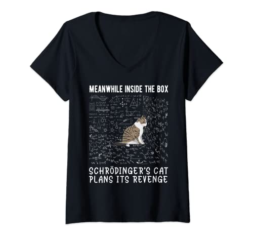 Damen Meanwhile Inside The Box Schródingers Cat Plans Is Revenge T-Shirt mit V-Ausschnitt Damen Meanwhile Inside The Box Schródingers Cat Plans Is Revenge T-Shirt mit V-Ausschnitt von Katzenliebhaber-Sammlung