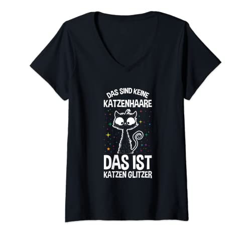Damen Das Sind Keine Katzenhaare Katzen Glitzer Katze T-Shirt mit V-Ausschnitt Damen Das Sind Keine Katzenhaare Katzen Glitzer Katze T-Shirt mit V-Ausschnitt von Katzenliebhaber & Katzenbesitzer Sprüche Kleidung