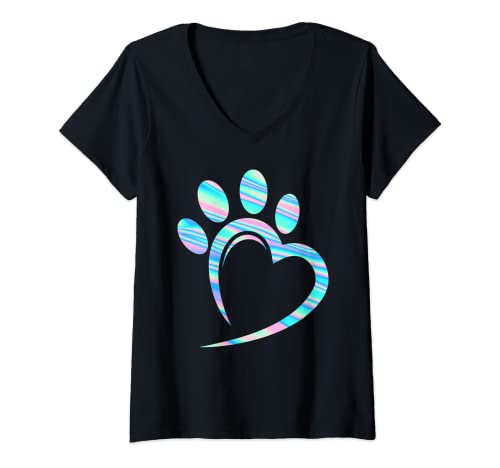 Damen Katzenpfote Herz T-Shirt mit V-Ausschnitt Damen Katzenpfote Herz T-Shirt mit V-Ausschnitt von Katzenpfote Tiermutter