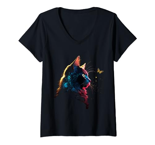 Damen Katzen Geschenk edle Silhouette für Katzenliebhaber Frau T-Shirt mit V-Ausschnitt Damen Katzen Geschenk edle Silhouette für Katzenliebhaber Frau T-Shirt mit V-Ausschnitt von Katzenshirt für Katzenfan Frauen