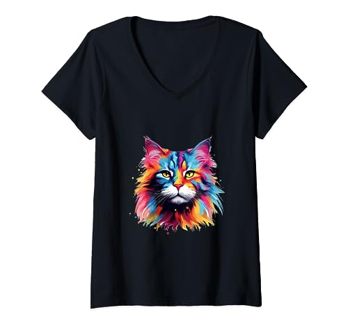 Damen Maine Coon Katze Geschenk für Katzenliebhaber T-Shirt mit V-Ausschnitt Damen Maine Coon Katze Geschenk für Katzenliebhaber T-Shirt mit V-Ausschnitt von Katzenshirt für Katzenfan