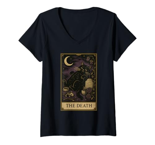 Damen Tarot Katze The Death - für Introvertierte & Katzenfans T-Shirt mit V-Ausschnitt Damen Tarot Katze The Death - für Introvertierte & Katzenfans T-Shirt mit V-Ausschnitt von Katzentarot von Mysticcat