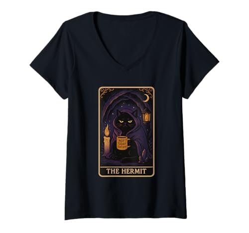 Damen Tarot Katze The Hermit - für Introvertierte & Katzenfans T-Shirt mit V-Ausschnitt Damen Tarot Katze The Hermit - für Introvertierte & Katzenfans T-Shirt mit V-Ausschnitt von Katzentarot von Mysticcat