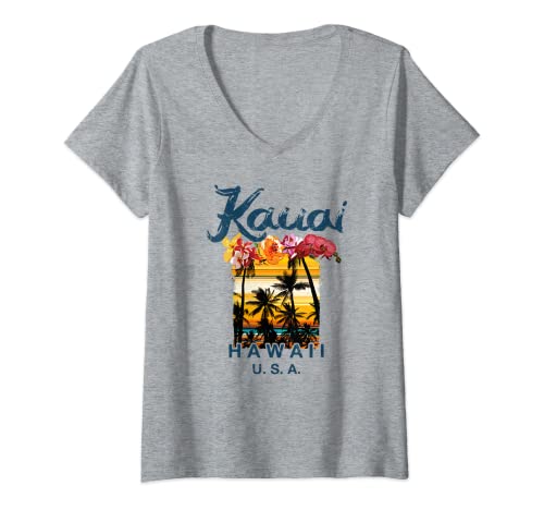 Damen Kauai Hawaiian Vintage T-Shirt mit V-Ausschnitt Damen Kauai Hawaiian Vintage T-Shirt mit V-Ausschnitt von Kauai Hawaii