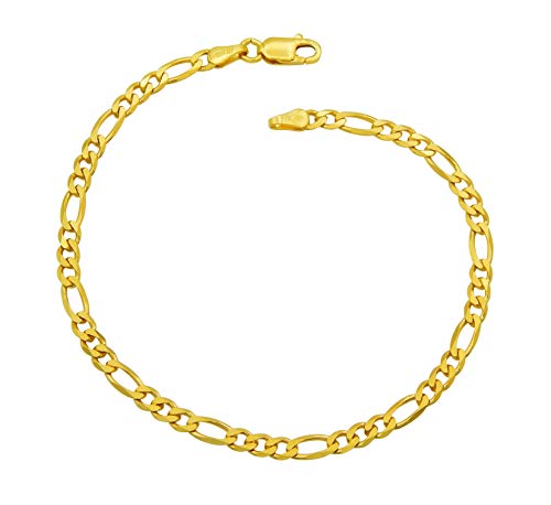 Damen Armband Figaro-Armband 925 Sterling Silber vergoldet 3,5mm breit Länge wählbar 17 18 18,5 19 20 20,5 21 cm Figarokette Gold Armkettchen Armkette (20) von Kauf-mich-weg