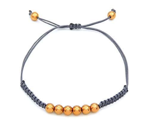 Damen Armband mit Metall-Perlen 6mm Rose Macrame-Band Grau Länge variabel durch Fixierverschluss Armbändchen Armreif rosé von Kauf-mich-weg