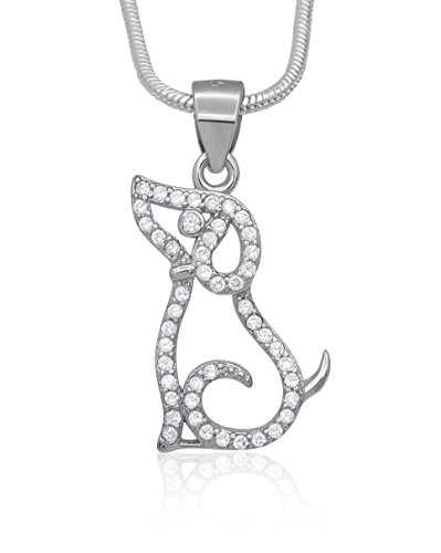 Kauf-mich-weg Damen-Collier Hund 925 Sterling Silber 47 Zirkonia 45cm lang Silberkette Halskette Kette Hündchen von Kauf-mich-weg