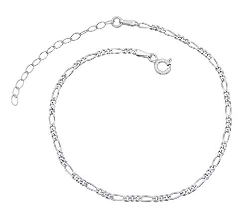 Damen Fußkettchen Figarokette 925 Sterling Silber rhodiniert 2,3mm breit 20-25 cm lang Fußkette Armkette Anklet anlaufgeschützt nickelfrei von Kauf-mich-weg