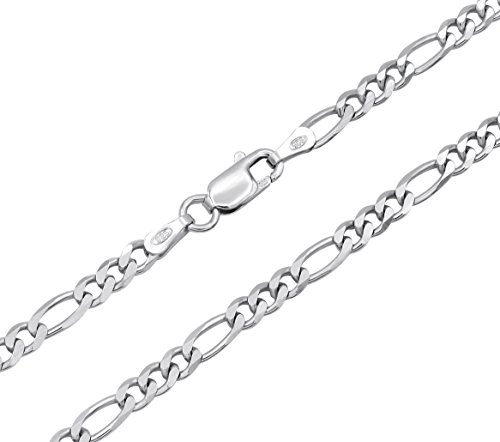 Figarokette 925 Sterling Silber rhodiniert 3,5mm breit Länge wählbar 45 50 55 60 cm Silberkette Halskette Kette anlaufgeschützt (45) von Kauf-mich-weg