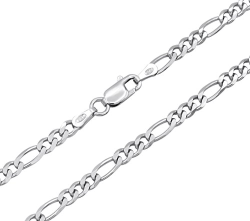 Figarokette 925 Sterling Silber rhodiniert 3,5mm breit Länge wählbar 45 50 55 60 cm Silberkette Halskette Kette anlaufgeschützt (50) von Kauf-mich-weg