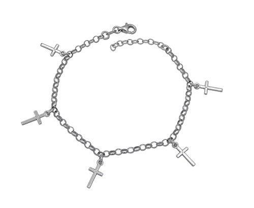 Kauf-mich-weg Damen Armband Kreuze 925 Sterling Silber rhodiniert Länge 18-20cm Ankerkette Charm Silberarmband Armkette Armkettchen Kreuz von Kauf-mich-weg