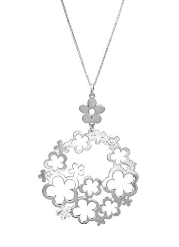 Kauf-mich-weg Damen Collier Blumen 925 Sterling Silber rhodiniert großer Anhänger Durchmesser ca. 5cm Silberkette Halskette Kette Blümchen von Kauf-mich-weg
