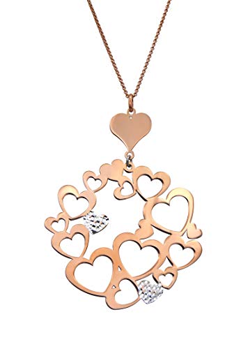Kauf-mich-weg Damen Collier Herzen 925 Sterling Silber Rose vergoldet großer Anhänger Durchmesser ca. 5cm Silberkette Halskette Kette Herz rosé von Kauf-mich-weg