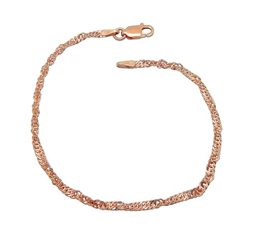 Kauf-mich-weg Singapur Armband 925 Sterling Silber rose vergoldet 2,4mm breit Länge wählbar 18 19 20 cm Singapurkette Silberkette Armkette Armkettchen Rosé (18) von Kauf-mich-weg