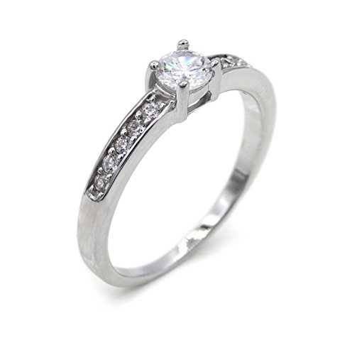 Ring Solitär 925 Sterling Silber rhodiniert 11 Zirkonia Silberring Verlobungsring Ringe Damen (54 (17.2)) von Kauf-mich-weg