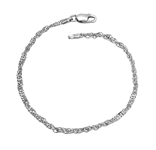 Singapur Armband 925 Sterling Silber rhodiniert 2,4mm breit Länge wählbar 18 19 20 cm Singapurkette Silberkette Armkette Armkettchen anlaufgeschützt (17) von Kauf-mich-weg