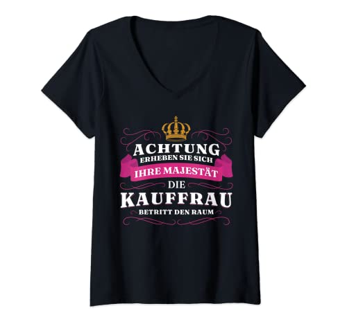 Damen Achtung Ihre Majestät Die Kauffrau T-Shirt mit V-Ausschnitt Damen Achtung Ihre Majestät Die Kauffrau T-Shirt mit V-Ausschnitt von Kauffrau Majestät Beruf Shop