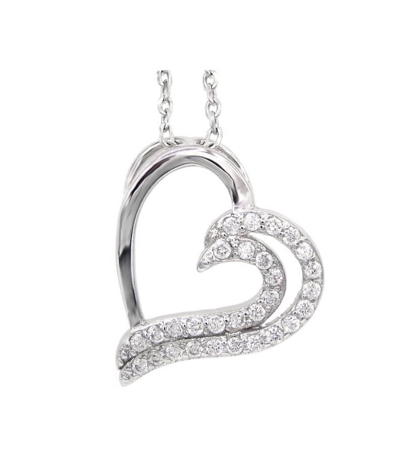 Collier Herz 925 Sterling Silber Rhodiniert 29 Zirkonia Silberkette Halskette Mit Anhänger Anlaufgeschütz Nickelfrei Damen von KaufmichwegbyBellaT