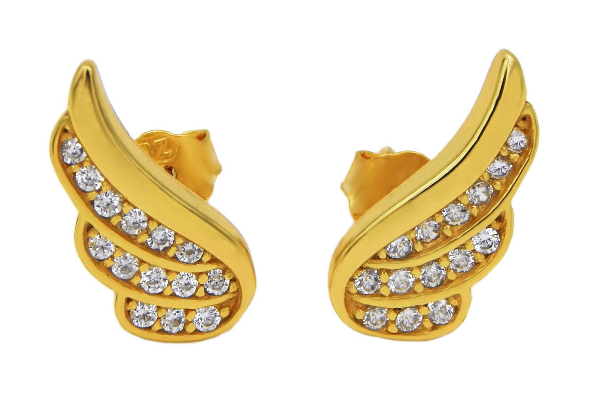 Ohrstecker Flügel 925 Sterling Silber 24K Vergoldet 28 Zirkonia Ohrringe Gold Damen von KaufmichwegbyBellaT