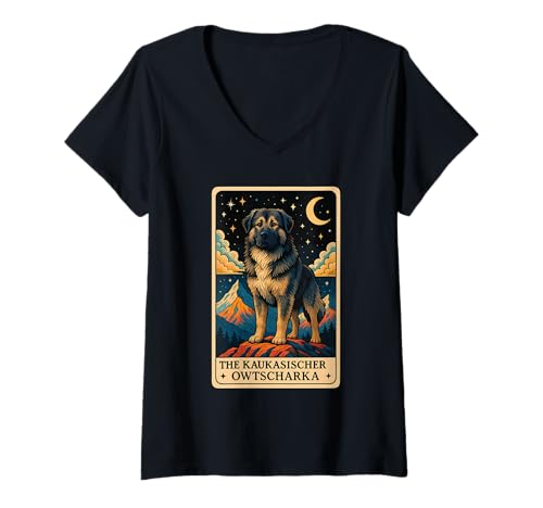 Damen Kaukasisches Owtscharka-Tarot T-Shirt mit V-Ausschnitt von Kaukasischer Owtscharka Dog