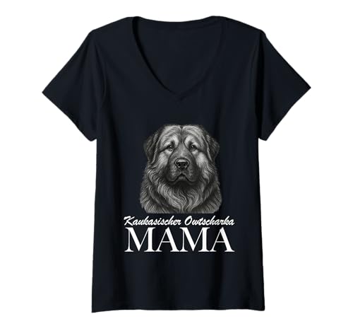 Damen Kaukasische Owtscharka Mama T-Shirt mit V-Ausschnitt von Kaukasischer Owtscharka Mom