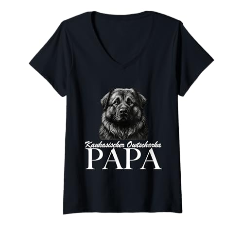 Damen Kaukasischer Owtscharka Papa T-Shirt mit V-Ausschnitt Damen Kaukasischer Owtscharka Papa T-Shirt mit V-Ausschnitt von Kaukasischer Owtscharka Papa