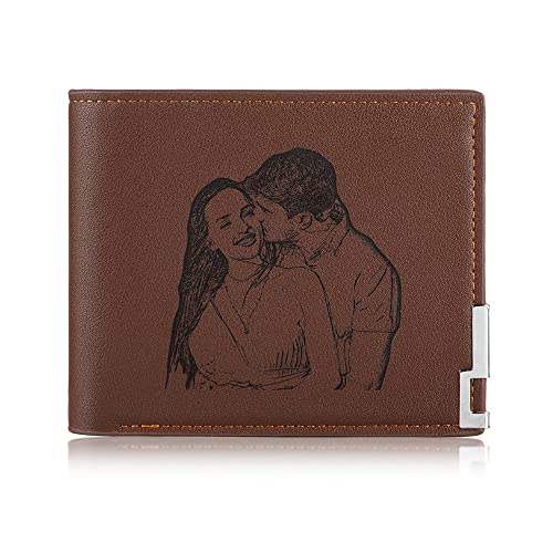 Kaululu Herren Portemonnaie Personalisiert Geldbörse mit Foto Namen Gravur Braun Leder Männer Geschenk für Geburtstag/Valentinstag/Vatertag/Ruhestands von kaululu