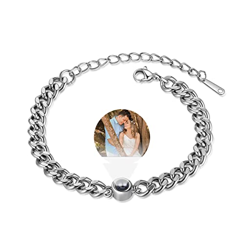 kaululu Personalisierte Foto Projektion Armband Einstellbare Benutzerdefinierte Paar Armbänder Schmuck Geburtstag Jahrestag Bestes Geschenk für Männer Frauen Freunde（Silver） von kaululu