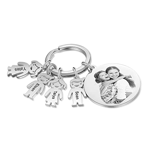 Kaululu Personalisierte Schlüsselanhänger mit Namen Foto Gravur Edelstahl 4 Jungen Mädchen Puppe Anhänger Kindername auf dem Schlüsselanhänger Geschenk für Damen/Herren von kaululu