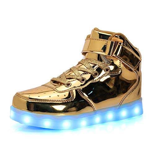 Kauson 7 Farben LED High-Top Schuhe USB Aufladen Leuchtschuhe Licht Blinkschuhe Leuchtende Sport Sneaker Light up Wasserdicht Laufschuhe Gymnastik Turnschuhe Damen Herren Unisex Kinder Shoes 25-46EU von Kauson