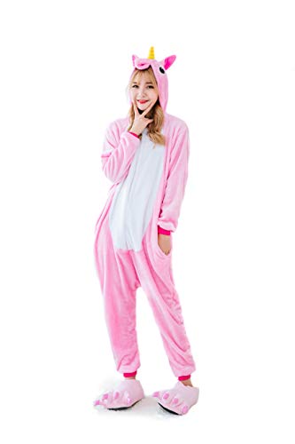 Kauson Unisex Einhorn Pyjamas Onesie Karton Animal Cosplay Fasching Kostüm Warm Gefüttert Body Overall Tier Nachtwäsche Kigurumi Karneval Halloween Weihnachten Xmas Pyjamas Sleepwear von Kauson