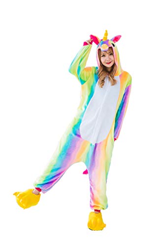 Kauson Unisex Einhorn Pyjamas Onesie Karton Animal Cosplay Fasching Kostüm Warm Gefüttert Body Overall Tier Nachtwäsche Kigurumi Karneval Halloween Weihnachten Xmas Pyjamas Sleepwear von Kauson