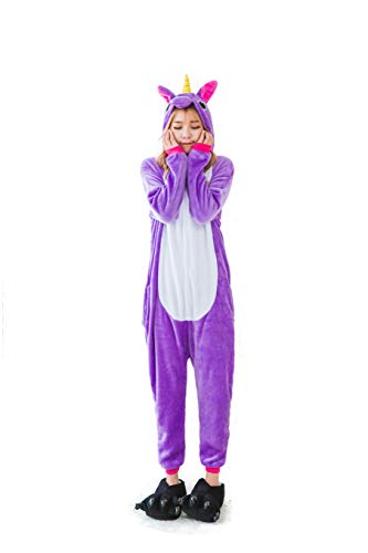 Kauson Unisex Einhorn Pyjamas Onesie Karton Animal Cosplay Fasching Kostüm Warm Gefüttert Body Overall Tier Nachtwäsche Kigurumi Karneval Halloween Weihnachten Xmas Pyjamas Sleepwear von Kauson