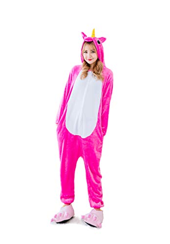 Kauson Unisex Einhorn Pyjamas Onesie Karton Animal Cosplay Fasching Kostüm Warm Gefüttert Body Overall Tier Nachtwäsche Kigurumi Karneval Halloween Weihnachten Xmas Pyjamas Sleepwear von Kauson