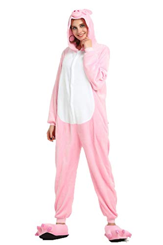 Kauson Unisex Kaninchen Pyjamas Onesie Karton Animal Cosplay Fasching Kostüm Warm Gefüttert Body Overall Tier Nachtwäsche Kigurumi Karneval Halloween Weihnachten Xmas Pyjamas Sleepwear von Kauson