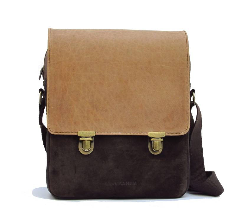 Canvas Und Leder Kuriertasche. Messenger Tasche. Handgefertigte Braune Unisex Handtasche von KavekanemBag