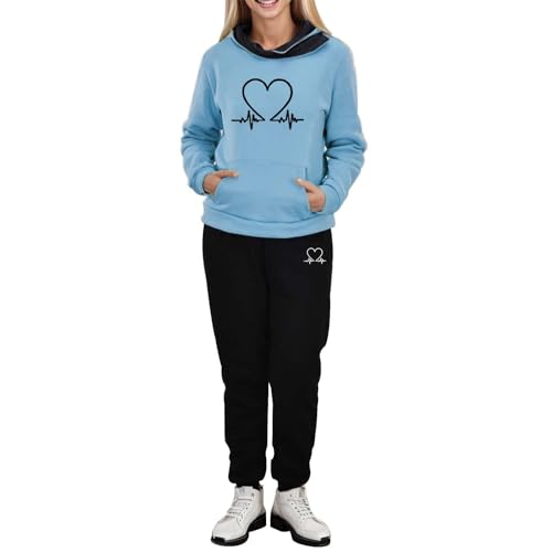 Damen Hausanzug mit Kapuze 2 Teile Herbst Buchstaben Heartbeat Druck Langarm Trainingsanzug Frau Lose Jogginganzug Kapuzenpullover Jogginghose für Damen Yoga Gym von Kavitoz