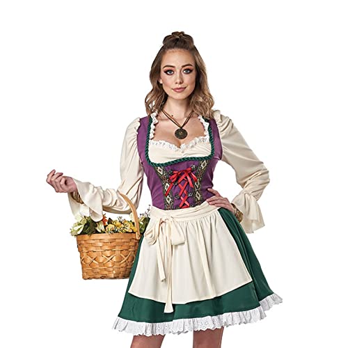 Dirndl Mädchen - 4 Teiliges Set Dirndl Kleid Mit Trachtenbluse Und Schürze Im Traditionellen Stil - Moderne Bayrische Tracht, Nicky Blau Midi Dirndl Damen Dirndl Schürze Einzeln Dirndl von Kavitoz