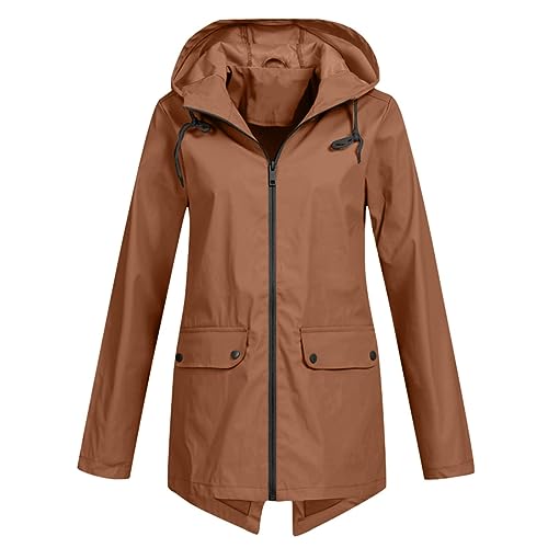 Kavitoz Damen Lange Regenjacke Mit Kapuze Wasserdicht Regenmantel Mit Taschen Funktionsjacke Regen Regenparka Atmungsaktiv Damen Regenjacke Windbreaker Wasserdicht Kapuze Übergangsjacke von Kavitoz