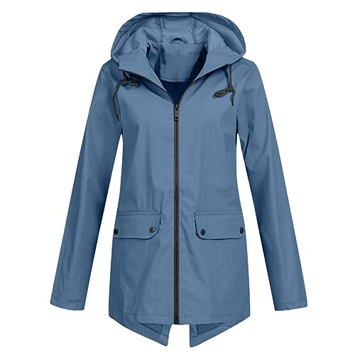 Kavitoz Damen Regenjacke Wasserdicht Mit Kapuze Lang Regenmantel Leicht Sommerjacke Regenparka Tailliert Damen Regenjacke Windbreaker Wasserdicht Kapuze Übergangsjacke Wandern Regenparka Outdoorjacke von Kavitoz