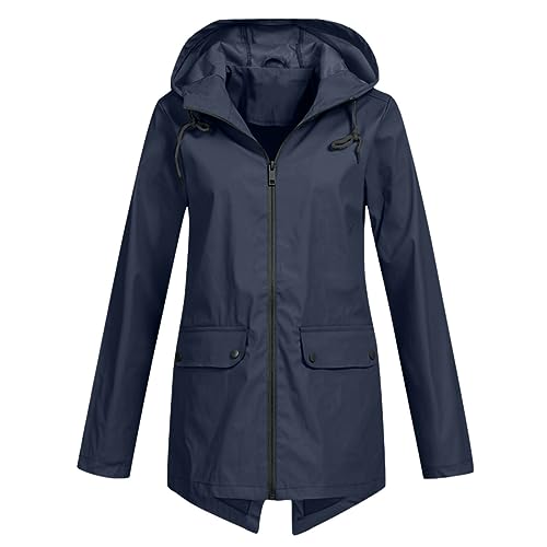 Kavitoz Damen'S Lightweight Waterproof Raincoat Breathable Wind Jacket Active Outdoor Hooded Trench Coats Long Poncho Damen Regenjacke Windbreaker Wasserdicht Kapuze Übergangsjacke von Kavitoz