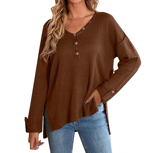 Kavitoz Damen Strickpullover Rundhals Langarm Oversized Lose Fledermausärmel Pullover Einfarbige Seitenschlitz Oberteil Top Langarmshirt Damen Eng Damen Langarmshirts Eng Bodyflirt Pullover von Kavitoz