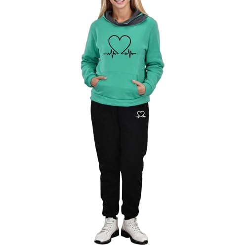 Kavitoz Damen Trainingsanzug Set 2-Teilig Heartbeat Print Hoodie Jogginghose Sweatshirt Hose Zweiteiler Jogginganzüge Damen Kapuzenpullover Sporthose Set von Kavitoz